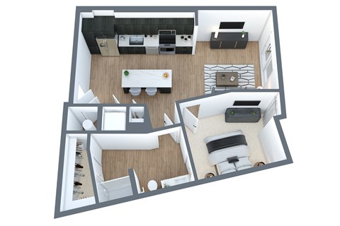 Floor plan for 1 bed, 1 bath, 700 sqft
